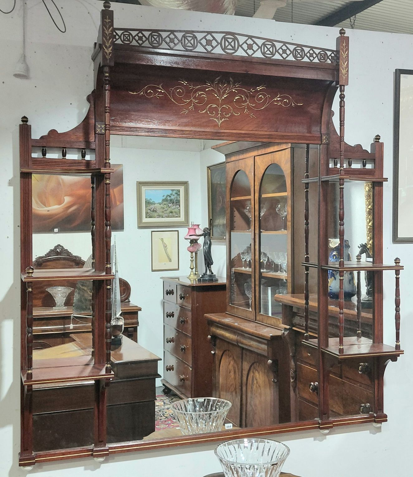 664 · ANTIQUE EDWARDIAN OVERMANTLE MIRROR