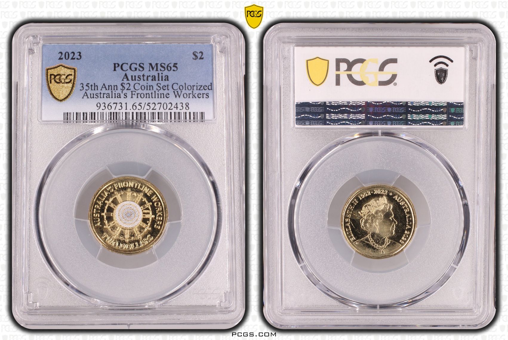 35th Ann $2 Coin Set Colorized Australia's Frontline Workers, Two Dollar, 2023, PCGS MS65