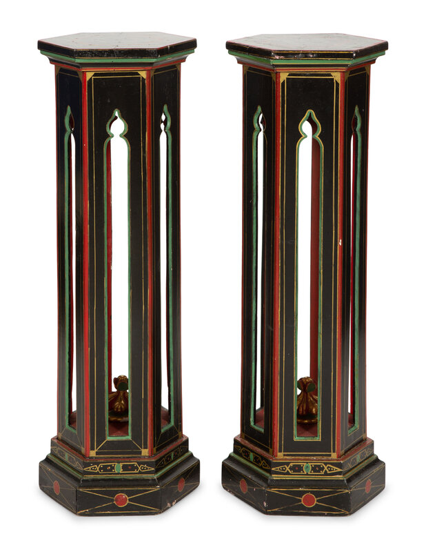 A Pair of Painted and Parcel Gilt Pedestals