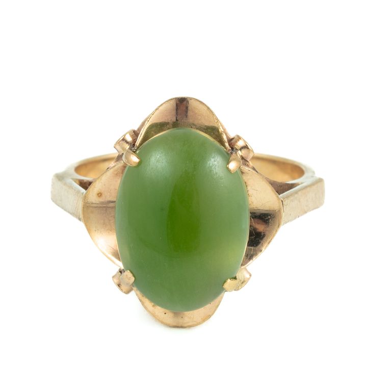 Vintage Nephrite Jade Ring 9ct Gold ,