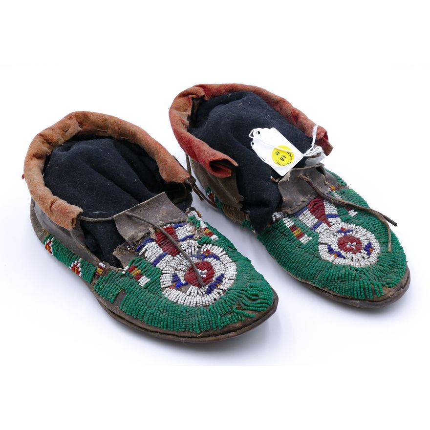 Pair Antique Plains Indian Beaded Moccasins