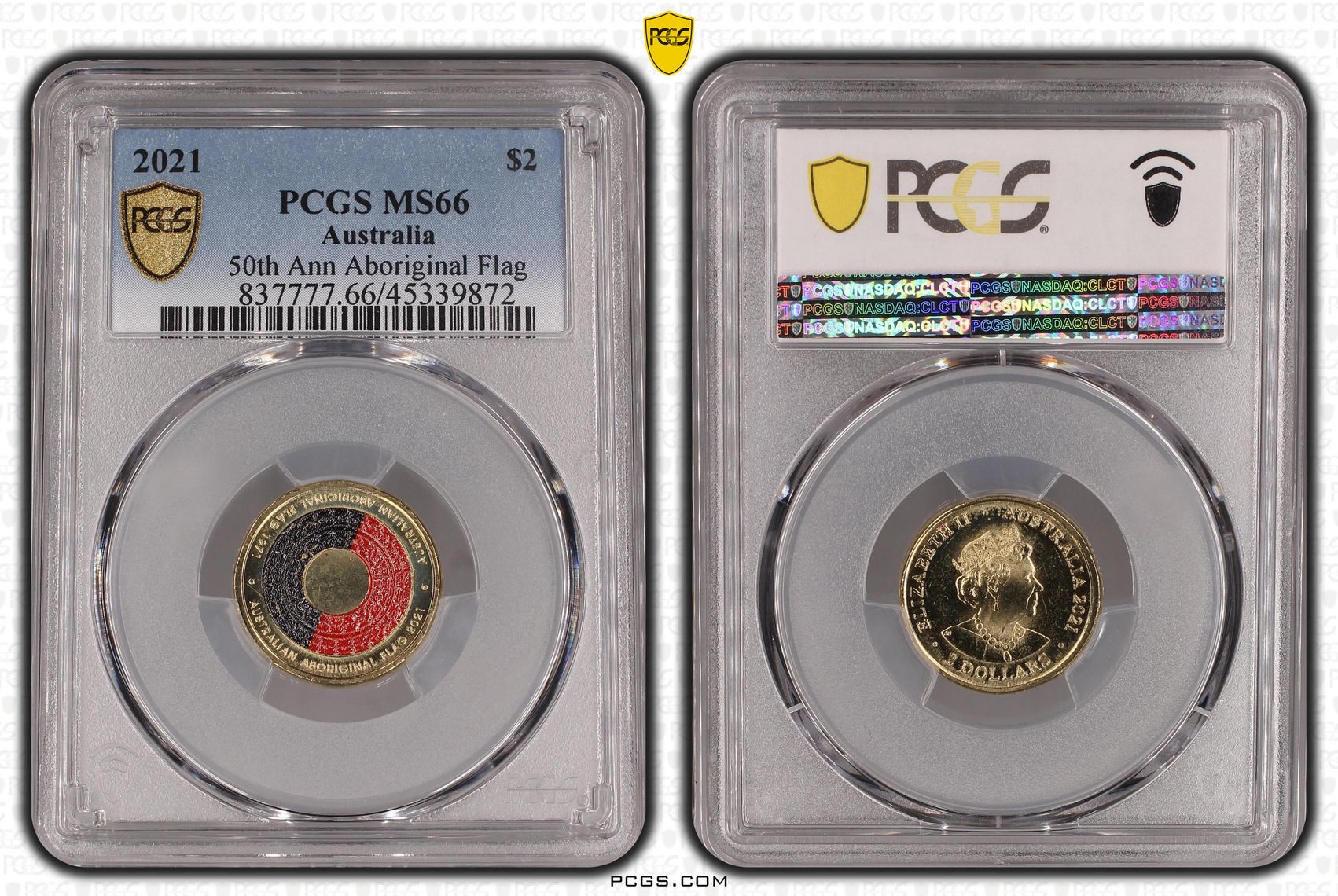 Elizabeth II, 50th Ann Aboriginal Flag, Two Dollar, 2021, PCGS MS66