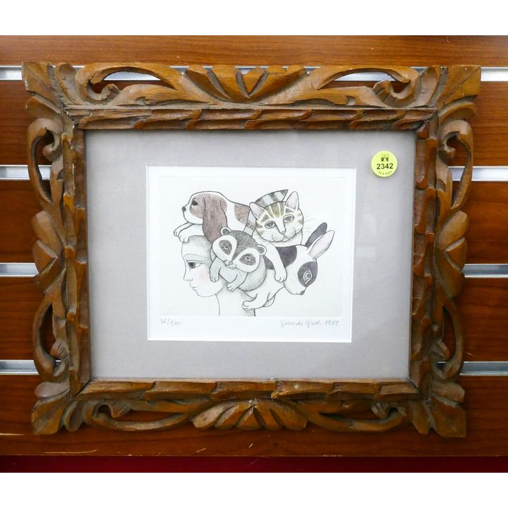Groh Gundi Animals S/N Etching Framed- 11x13''