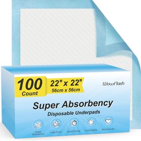 100 COUNT 22 X 22 SUPER ABSORBENCY DISPOSABLE UNDERPADS, LEAKPROOF QUICK DRYING DISPOSABLE PADS FOR BABY, PUPPY AND ADULTS, PUPPY