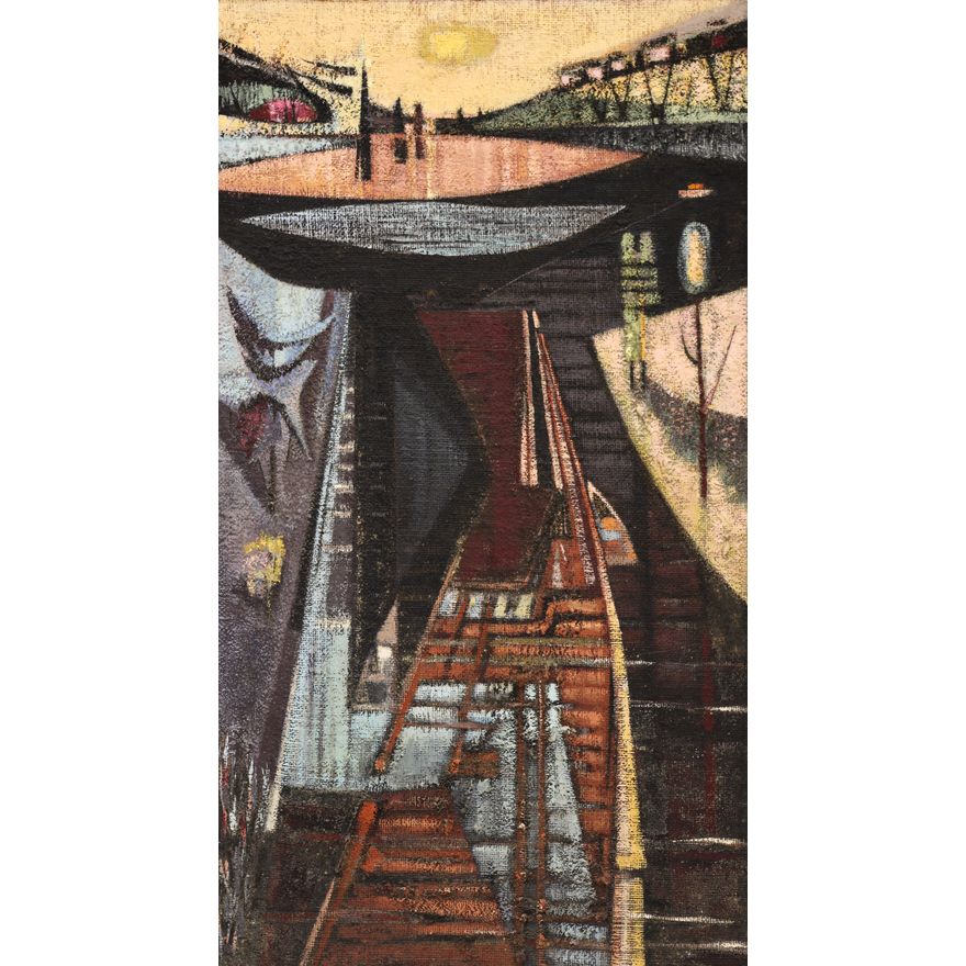 Virginia Banks ''Log Raft in the Canal'' 1950 Oil