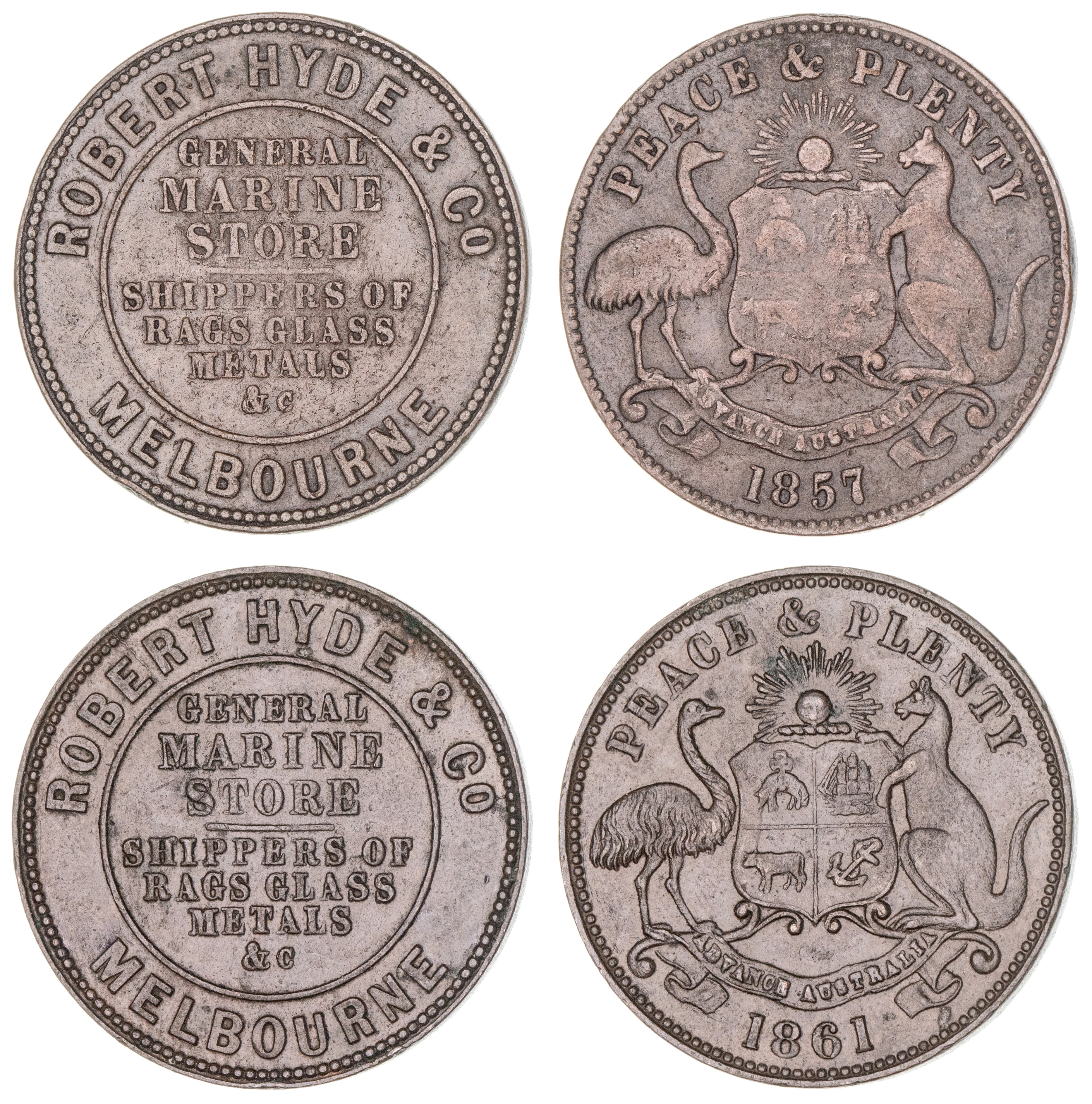 Robert Hyde, Melbourne, Victoria, Halfpenny, 1861, EF