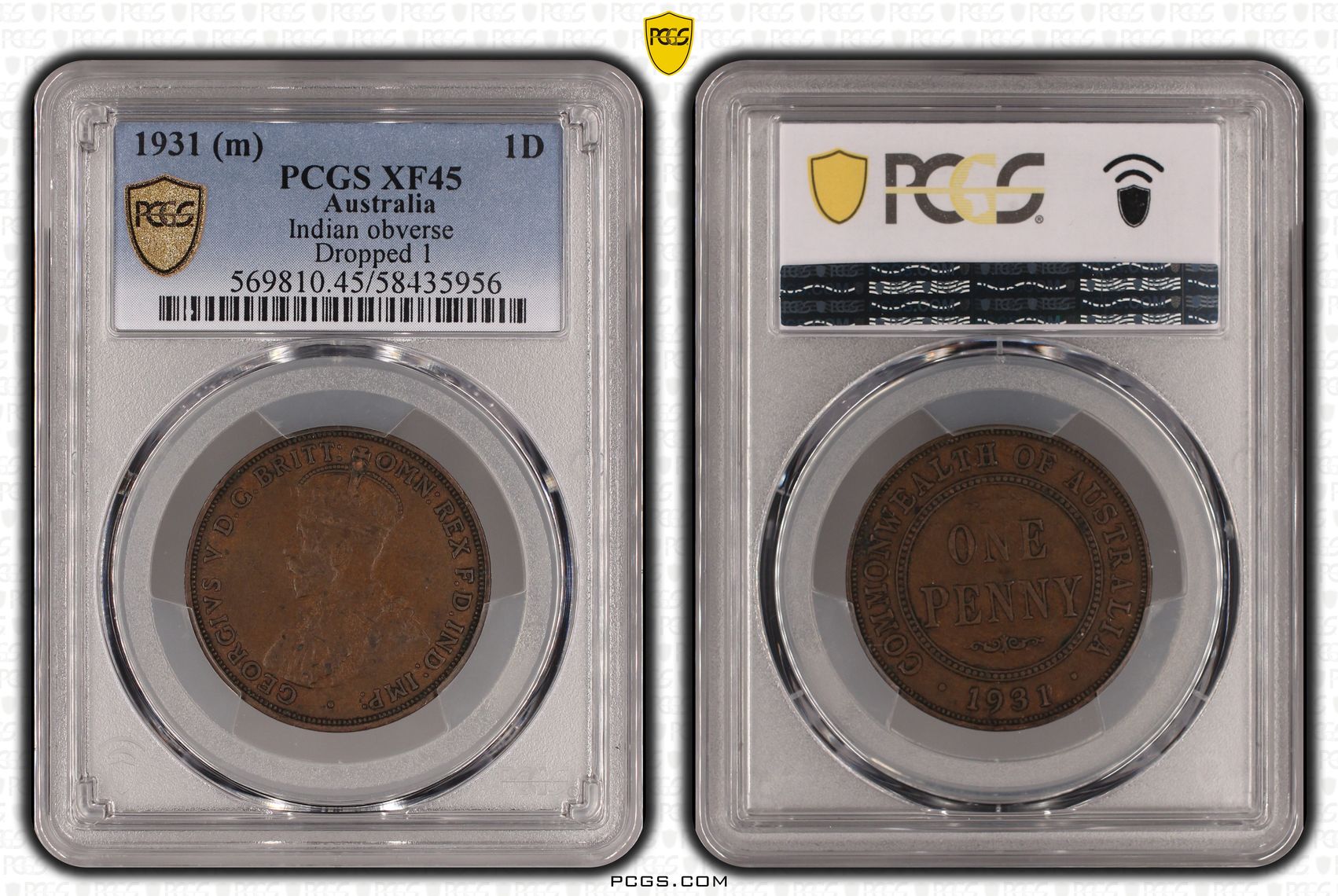 George V, Indian Obverse, Dropped 1, Penny, 1931, PCGS XF45