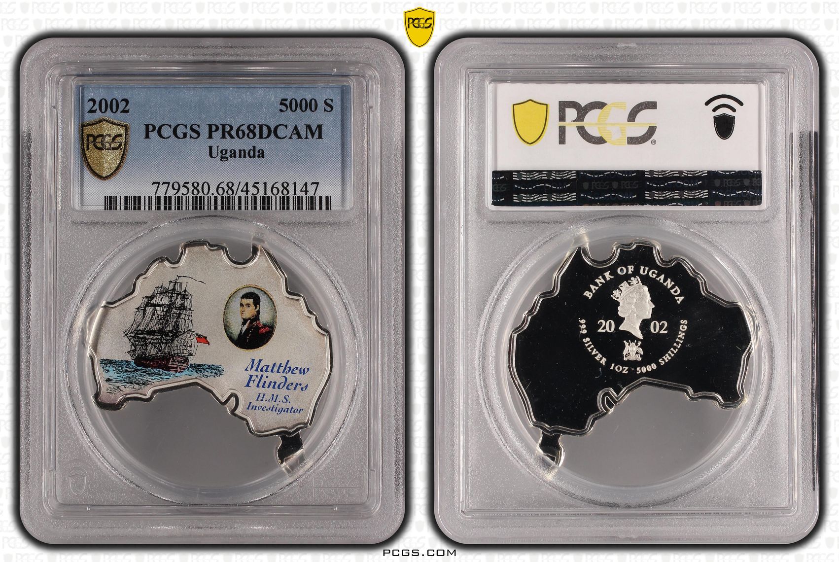 Uganda, HMS Investigator, Five Thousand Shillings, 2002, PCGS PR68DCAM