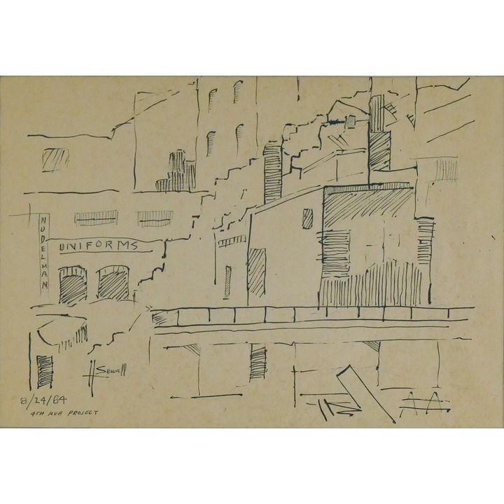 Howard Sewall ''4th Ave Project'' (Uniforms) 1964 Ink Drawing Matted 13''x17''