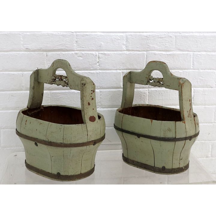 PAIR OF VINTAGE FRENCH PAINTED FLOWER BASKETS