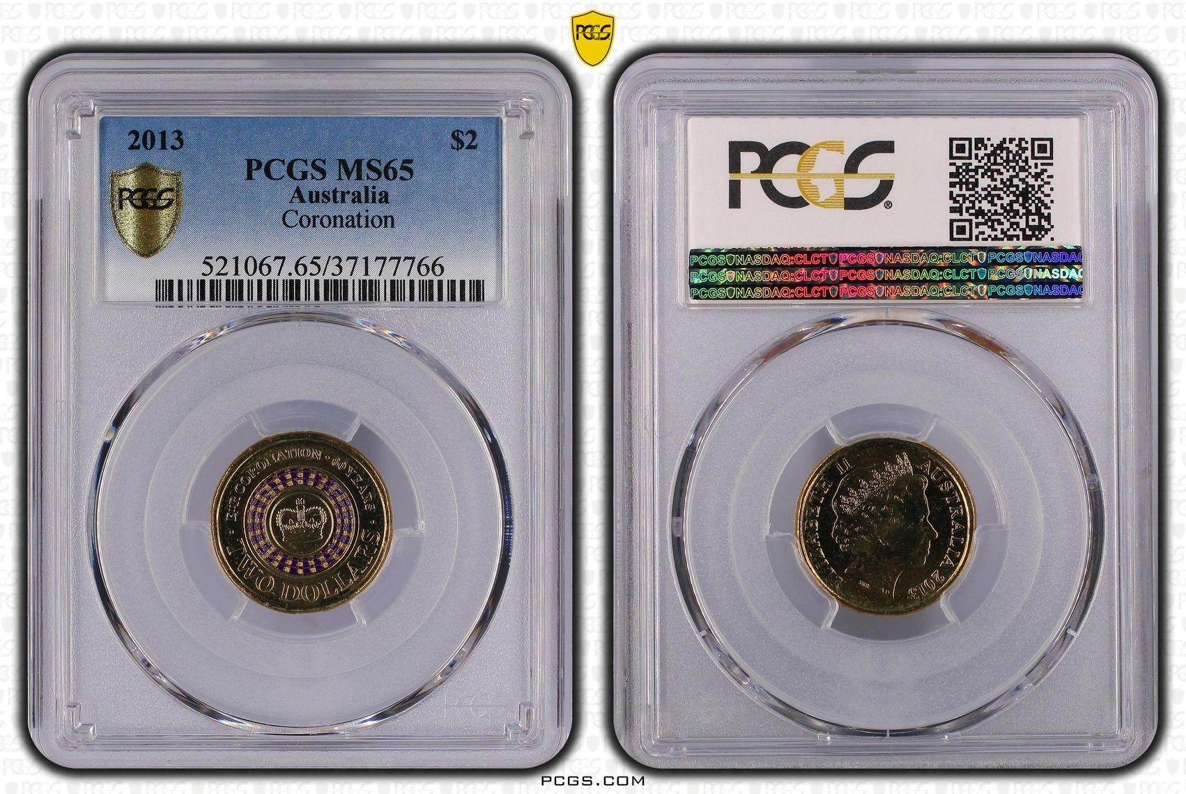 2013 Australia Two Dollar, $2 Coronation PCGS - MS65 -766