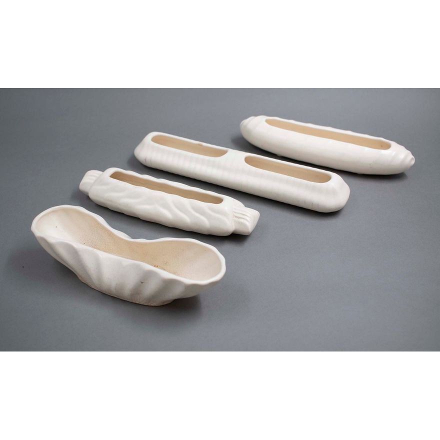 Crown Lynn Potteries - Selection of four small white ribbed troughs