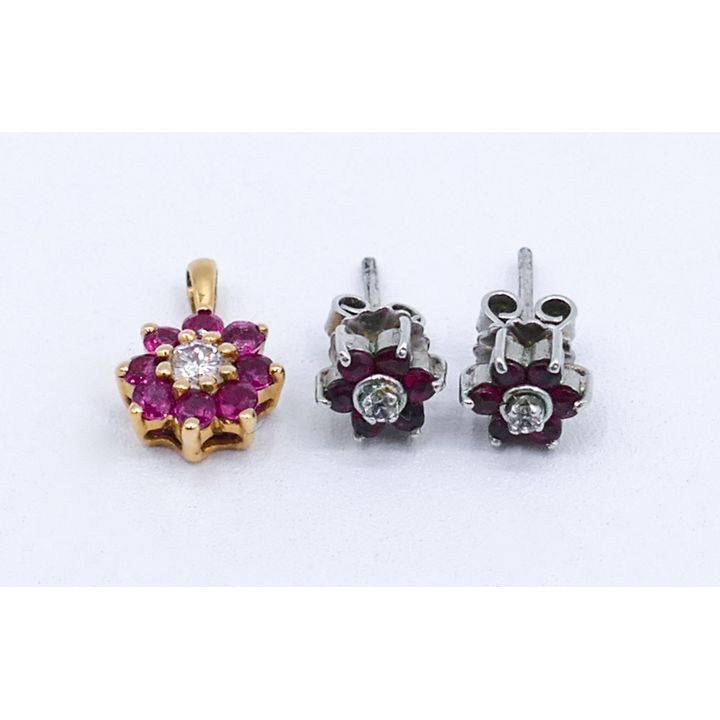 Box 14k Diamond Ruby Earrings & Pendant 7-14mm - 1.7 Grams TW