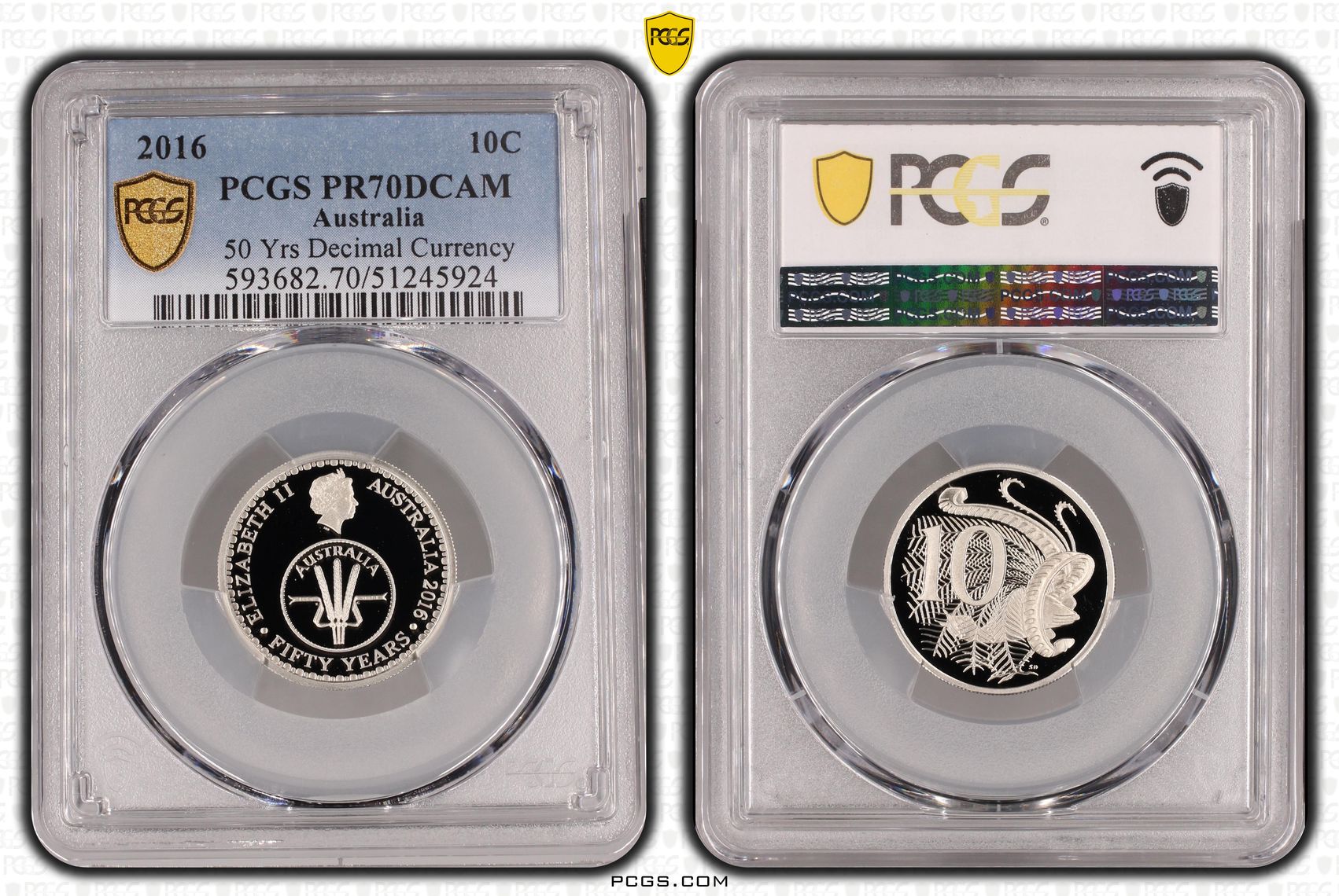 50 Yrs Decimal Currency, Ten Cent, 2016, PCGS PR70DCAM