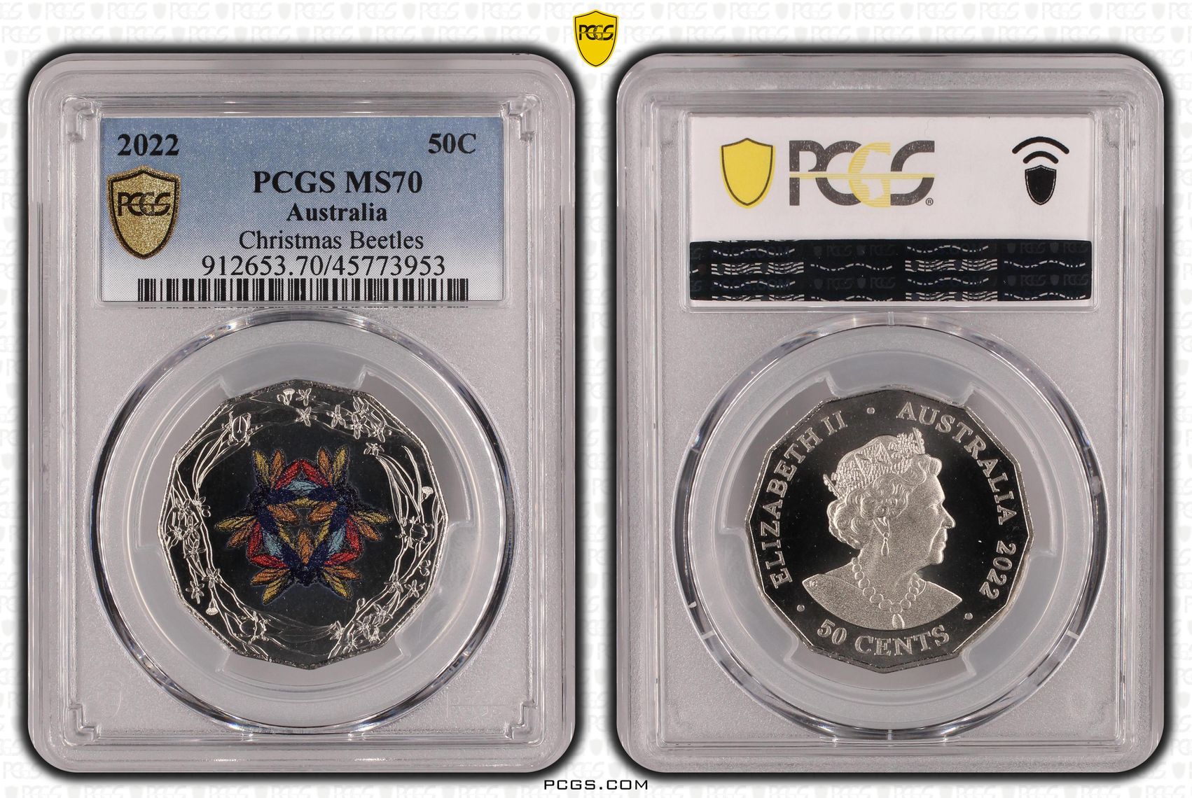 Elizabeth II, Christmas Beetles, POP 23/0, Fifty Cent, 2022, PCGS MS 70