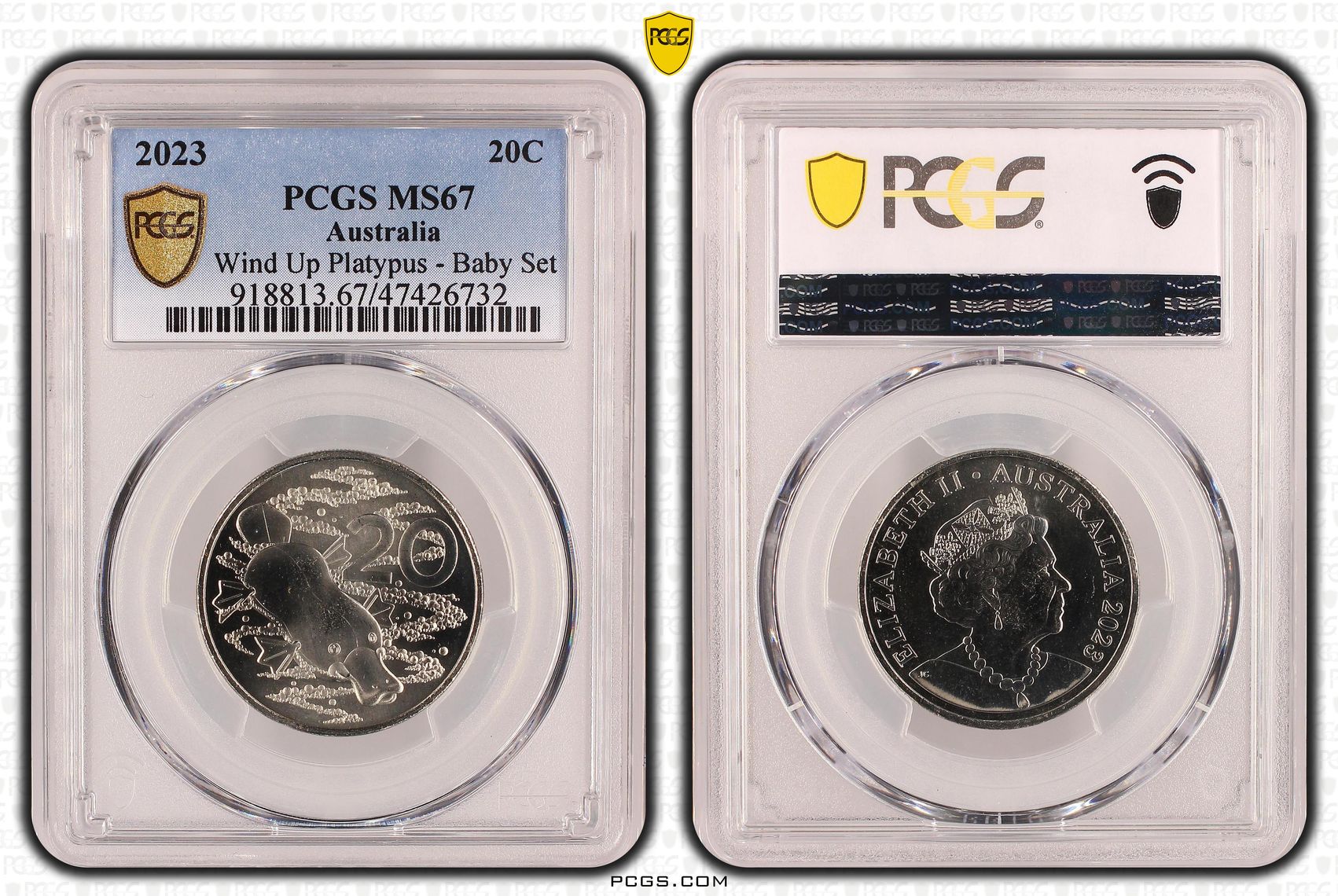 Wind Up Platypus - Baby Set, Twenty Cent, 2023, PCGS MS 67