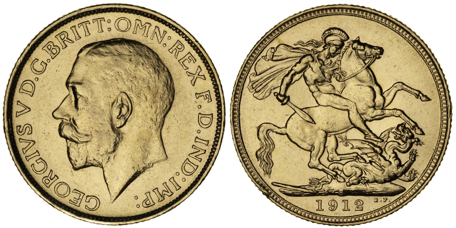 George V, St George Reverse, Sovereign, 1912-S, EF
