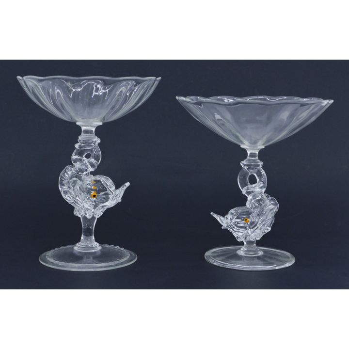 2pc Dante Marioni ''Pilchuck Dolphin Goblets'' 1989