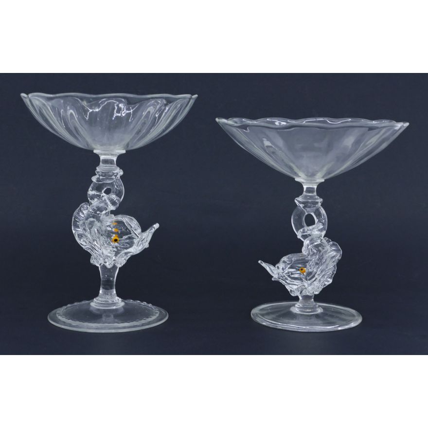2pc Dante Marioni ''Pilchuck Dolphin Goblets'' 1989