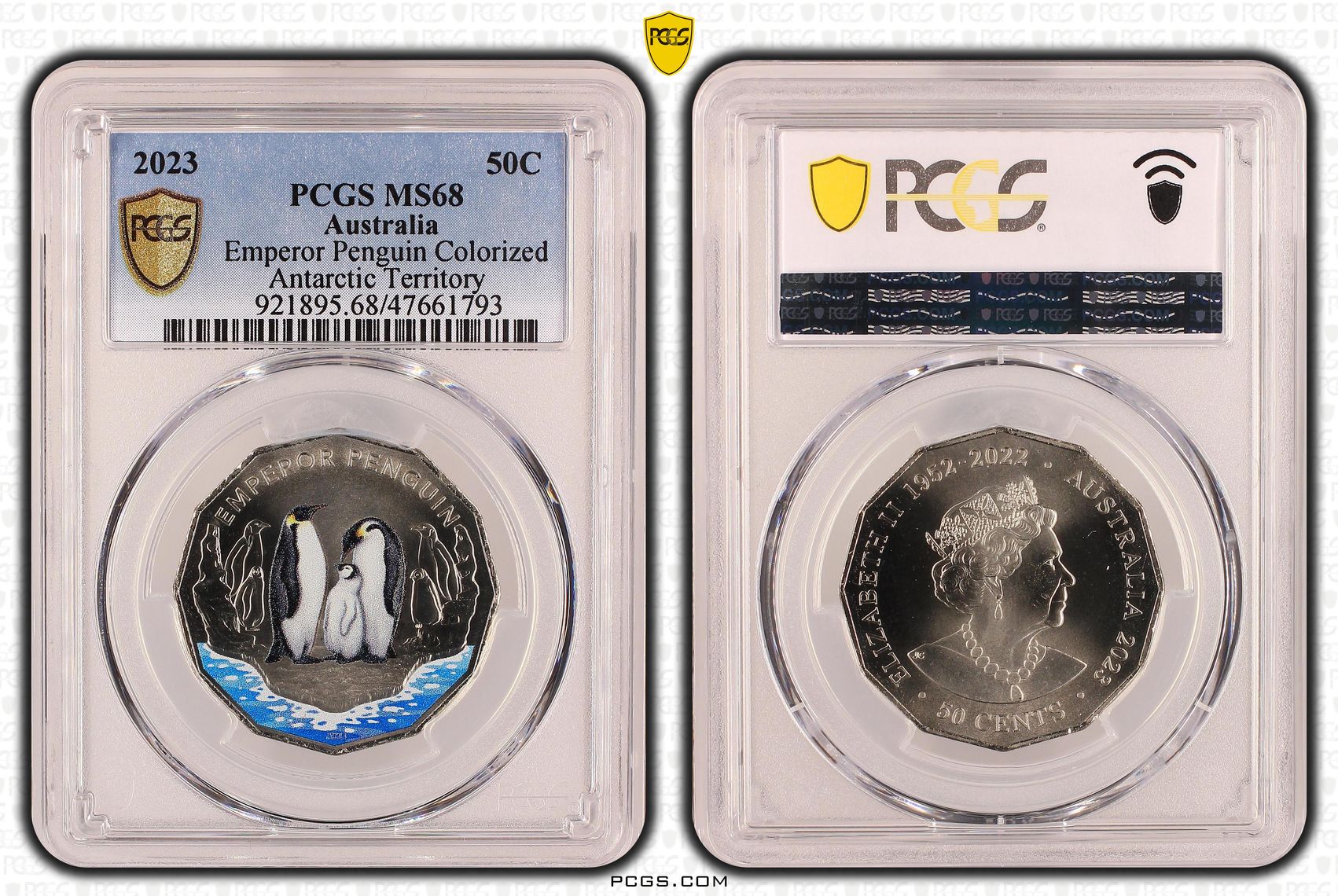 Emperor Penguin Colorized , Fifty Cent, 2023, PCGS MS68