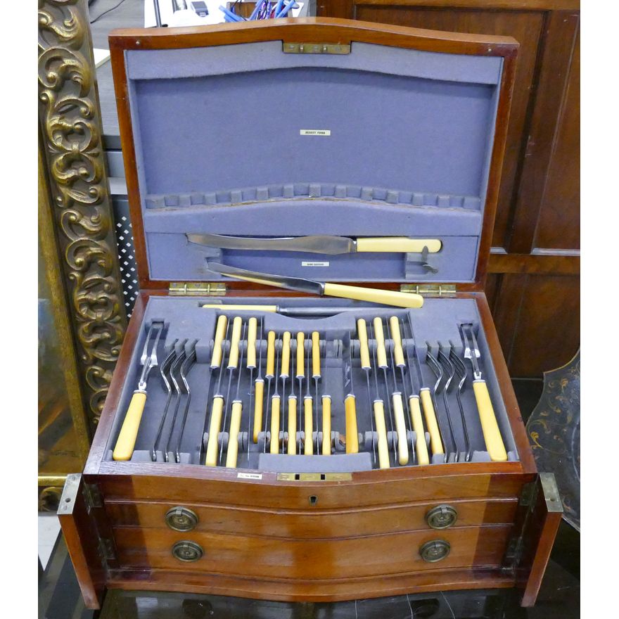 Antique Sheffield Plate Flatware Service in Mahogany Chest