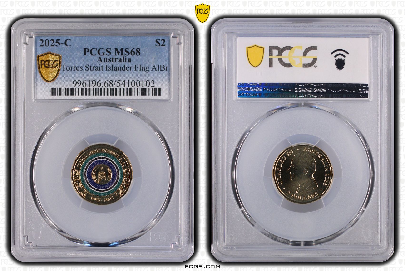 Torres Strait Islander Flag Colourised AlBr, Two Dollar, 2025-C, PCGS MS68