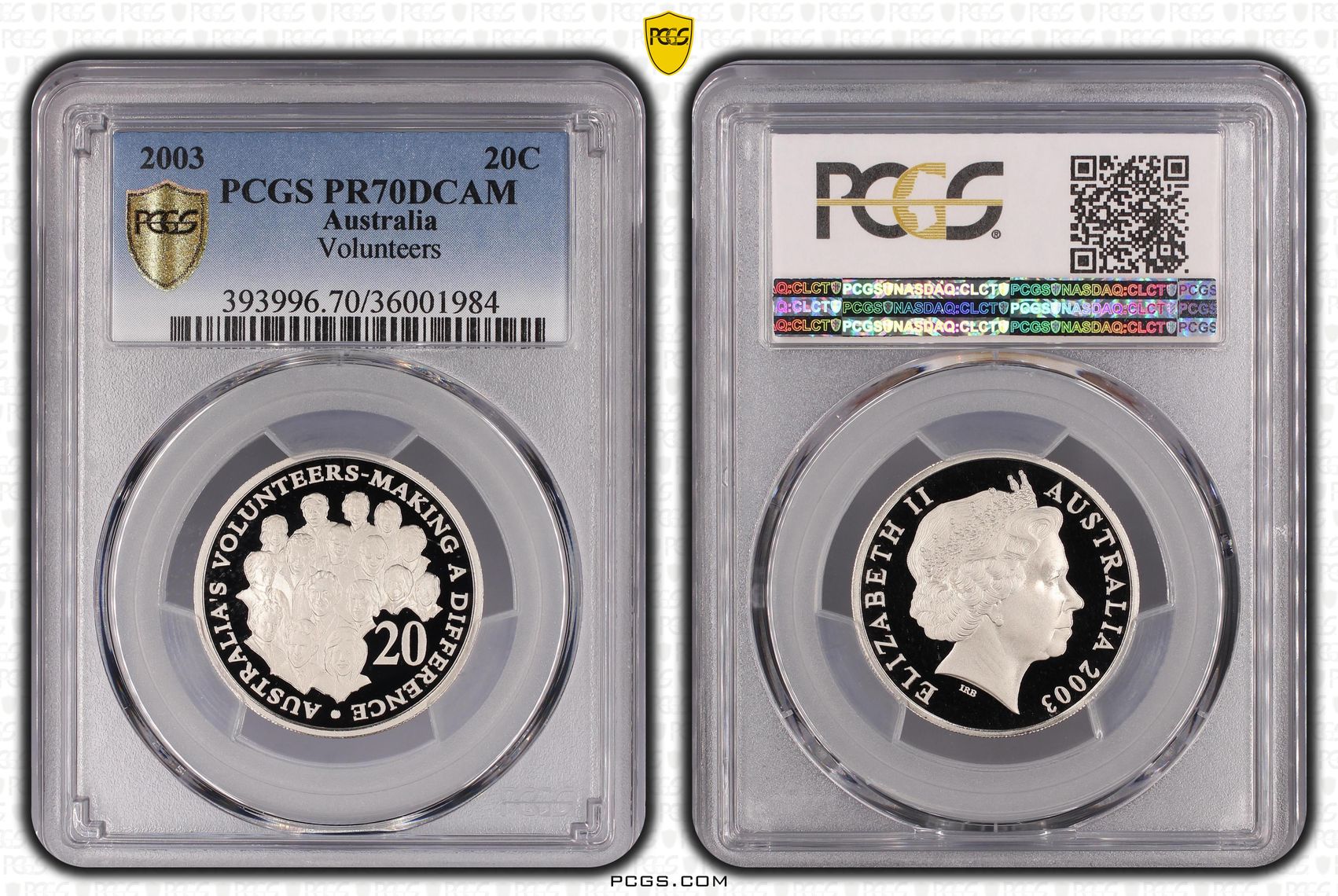 Volunteers, Top pop, Twenty Cent, 2003, PCGS PR70DCAM