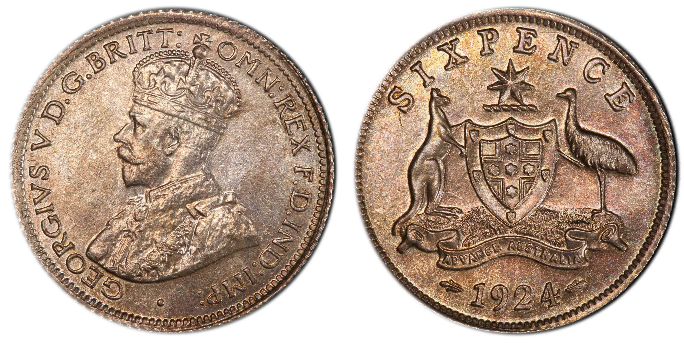 George V, Sixpence, 1924, PCGS MS64