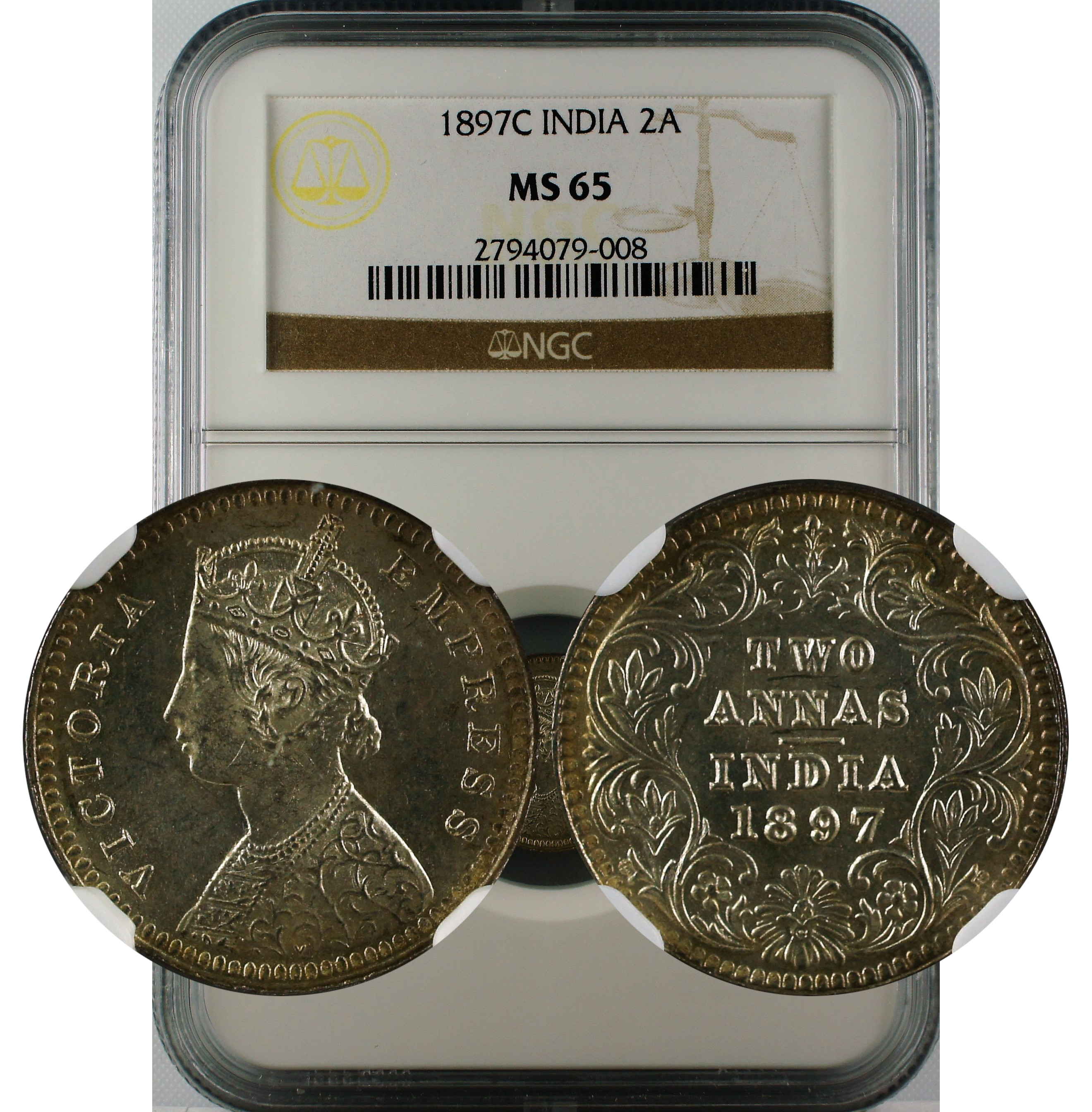 1897 B INDIA 2ANNA MS65