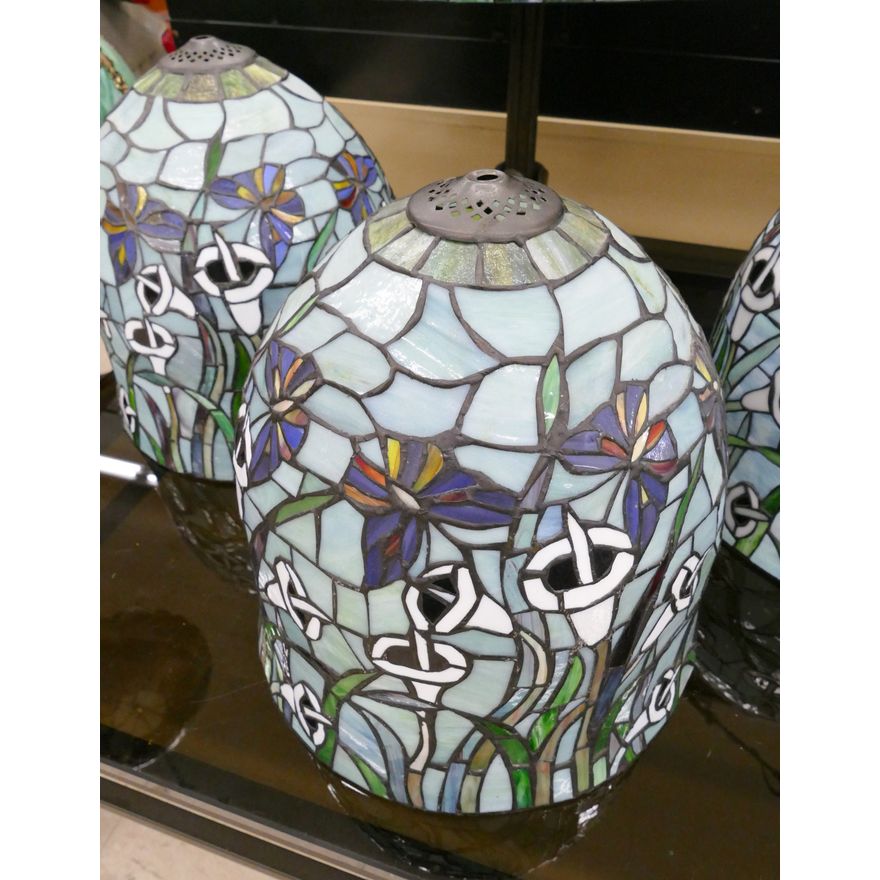Pair Butterfly & Calla Lily Leaded Glass Umbrella Lamp Shades- 13x12'' each