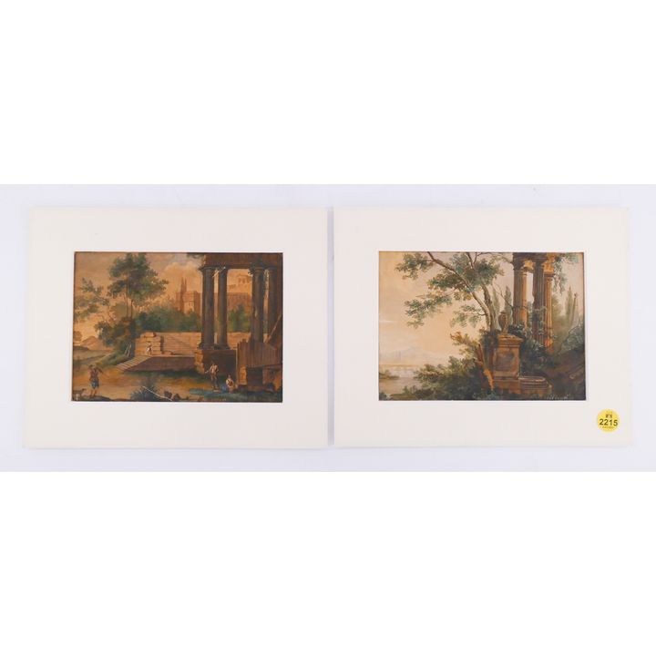 Pair Antique Small Swedish Watercolors signed B. Hedlund- matted 8x10''