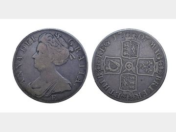 1707 QUEEN ANNE SEXTO SILVER (E) CROWN 'YEAR OF THE UNION'