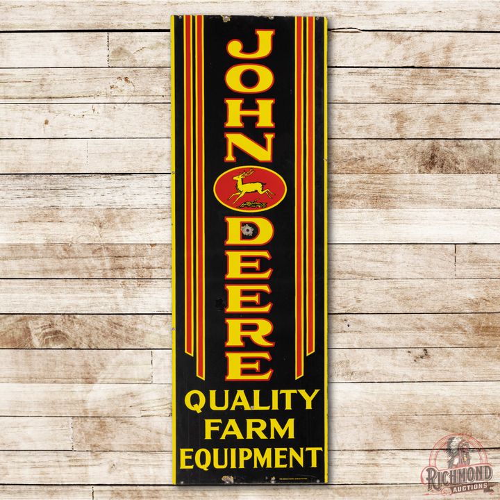 6' John Deere 4-Legged Logo Quality Farm Equipment Double Sided Porcelain Vertical Sign TAC 8.25