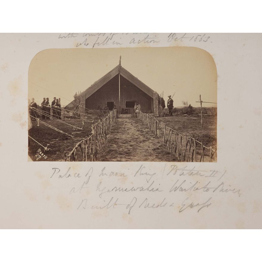 Daniel Manders Beere 'Palace of Māori King (Potatau II) at Ngaruawahia, Waikato River. Built of Reeds and Earth'