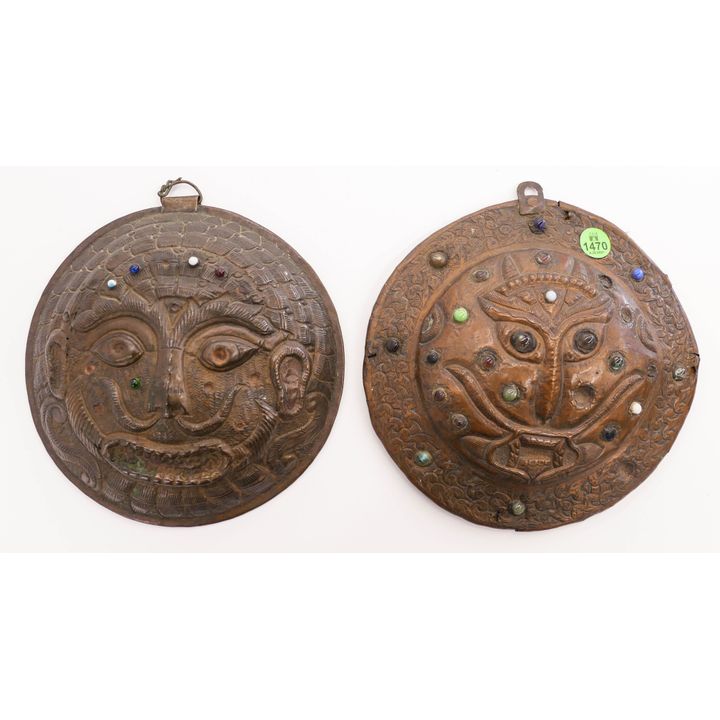 2pc Old Tibetan Copper Repousse Lion Plaques- 8'' each