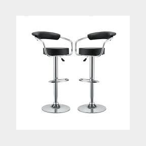 Set of 2 Bar Stools with Arms and Chrome Base Black 1 x chair leg shaft missing