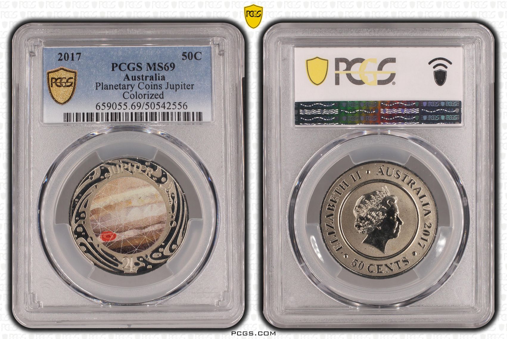 Planetary Coins Jupiter Colorized, Fifty Cent, 2017, PCGS MS69