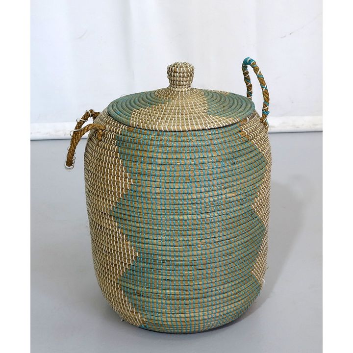WOVEN TWO-HANDLED BASKET AND COVER