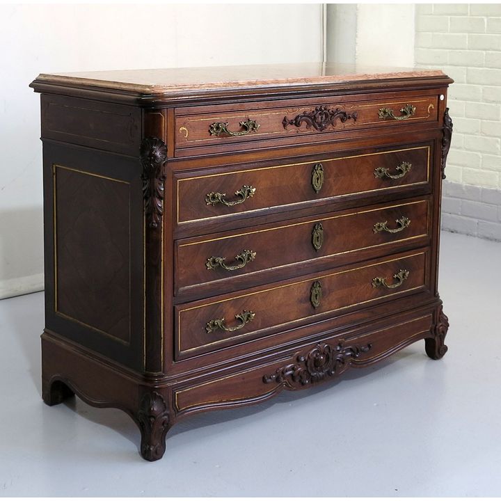 19TH CENTURY FRENCH MAHOGANY MARBLE TOP COMMODE