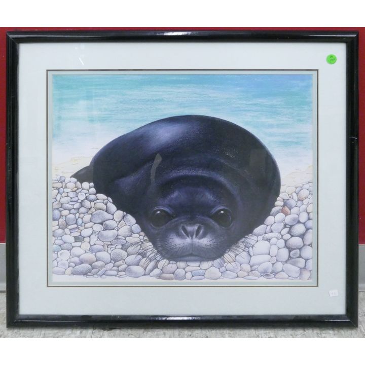 Margaret Keane ''Monk Seal'' Print Framed 23''x26''