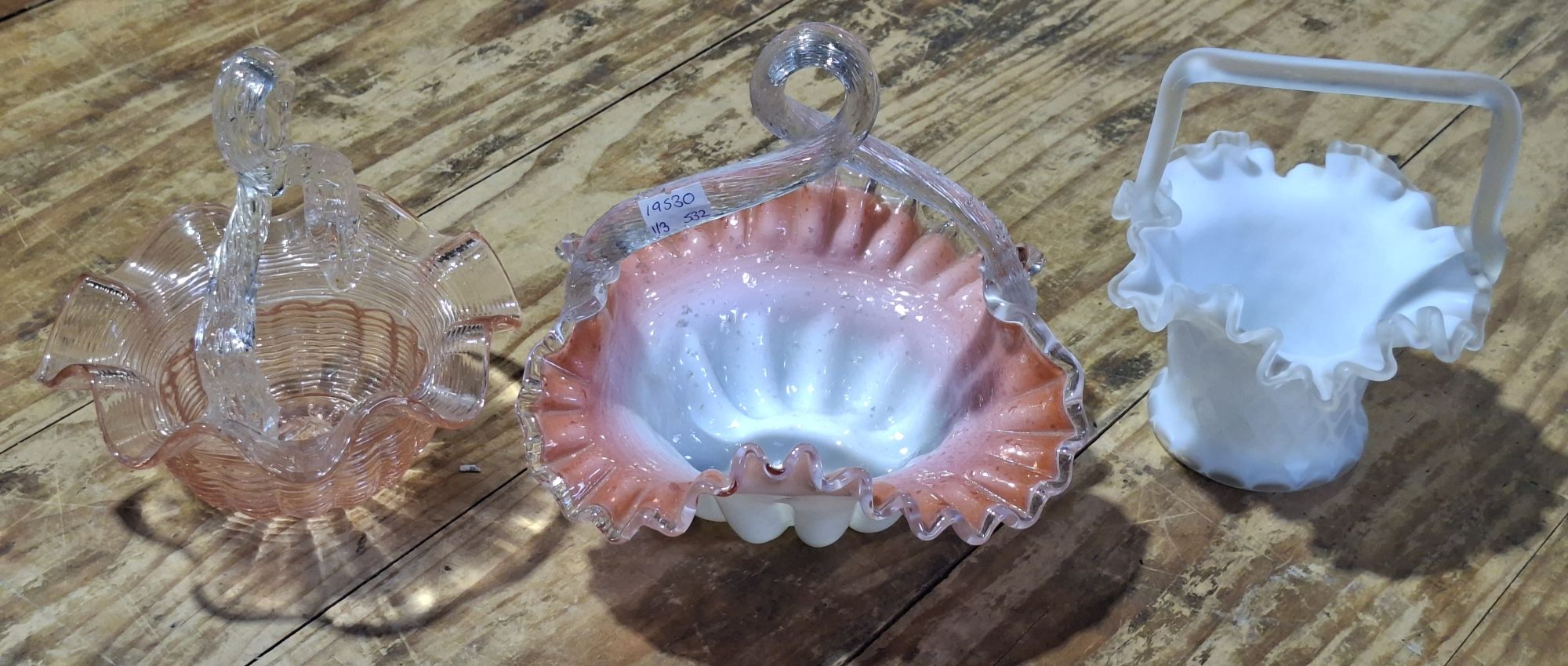 Art Glass Brides Basket Trio