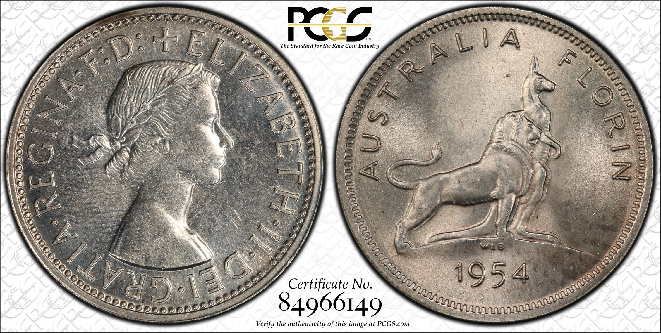 1954(m) Australia Florin Silver Royal Visit PCGS - MS63 -149