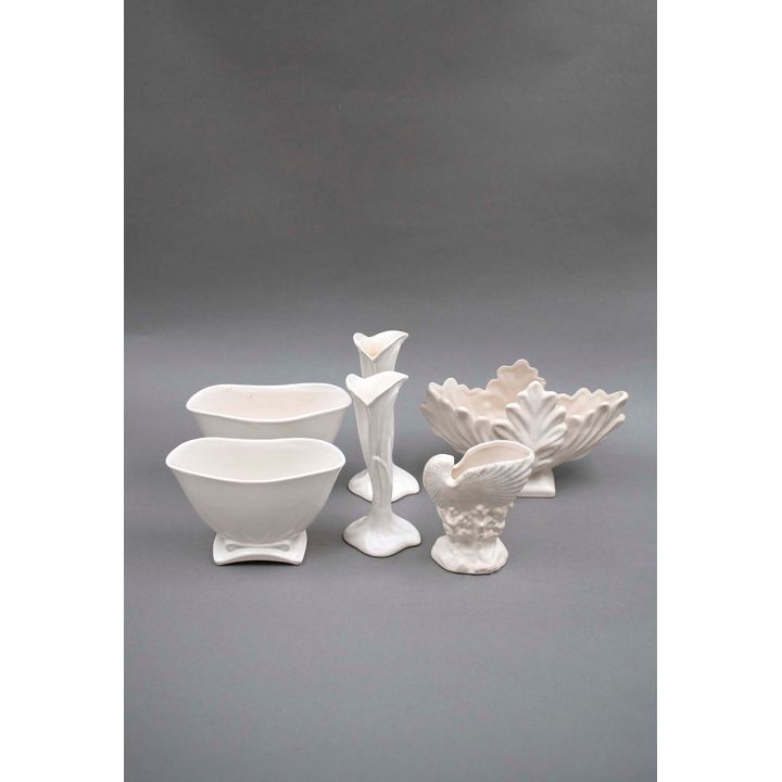 Crown Lynn Potteries and Titian Studio - A collection of six small white slip-cast ceramics