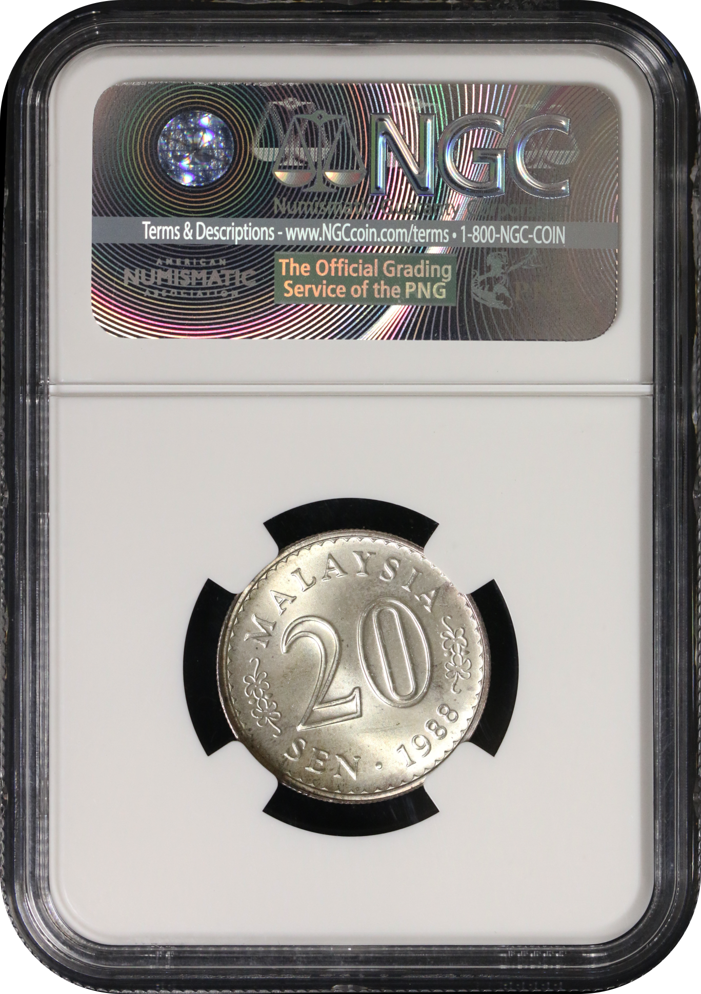 Malaysia 1988 20 Sen STRUCK IN SILVER NGC MS65 SCARCE | Monetarium  Singapore Private Limited