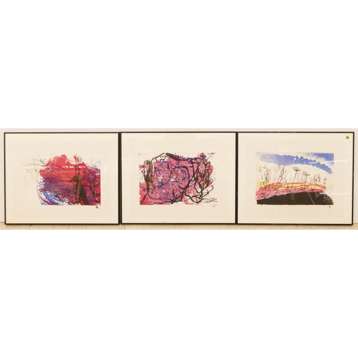 3pc S/N Abstract Lithographs from the 1980's Framed- 21x26'' each