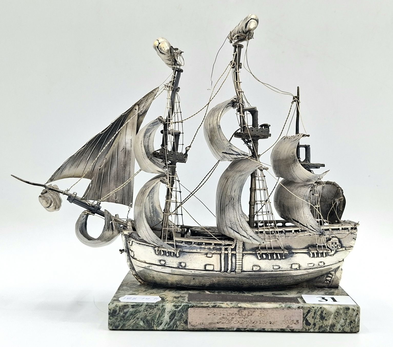 31 · SILVER MODEL OF H.M.S. ENDEAVOUR