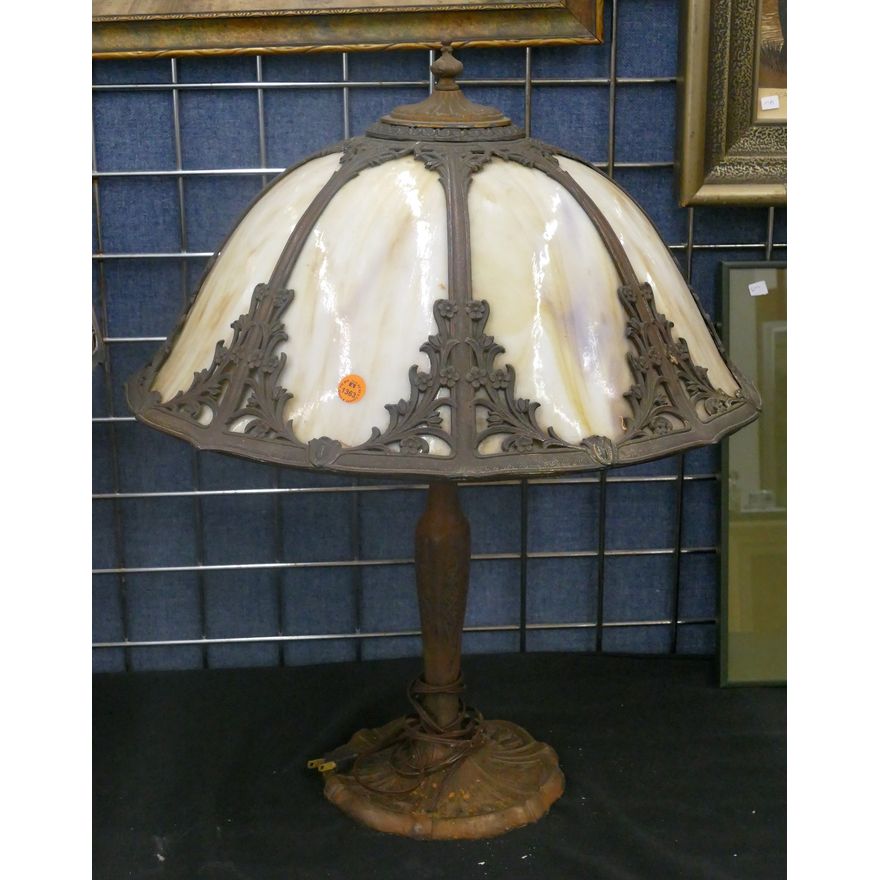 Antique Caramel Slag Umbrella Shade Table Lamp 23''x20''