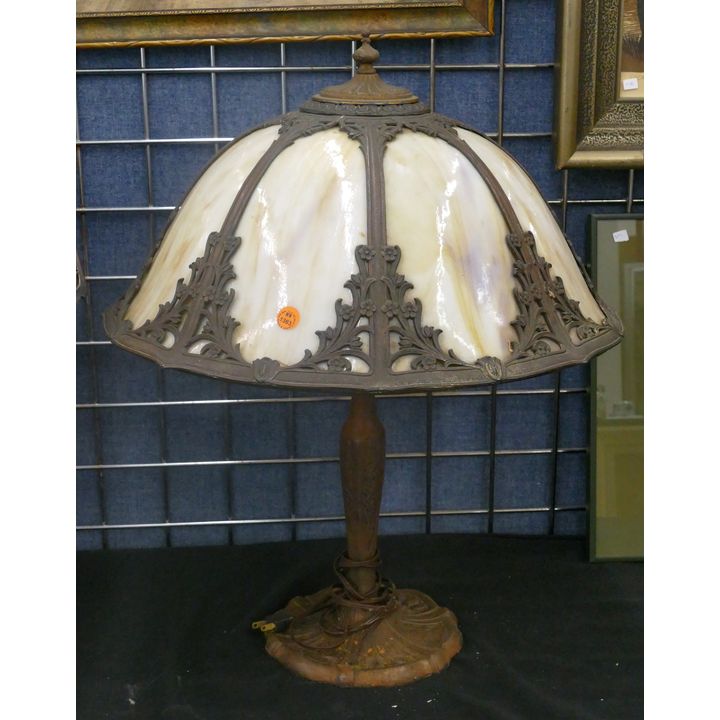Antique Caramel Slag Umbrella Shade Table Lamp 23''x20''