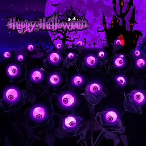 VIHOSE 4 PACK SOLAR HALLOWEEN EYEBALL LIGHTS 16 LED EYEBALL FLOWER HALLOWEEN DECOR OUTDOOR SWAYING FIREFLY BLACK FLOWER WITH SCARY