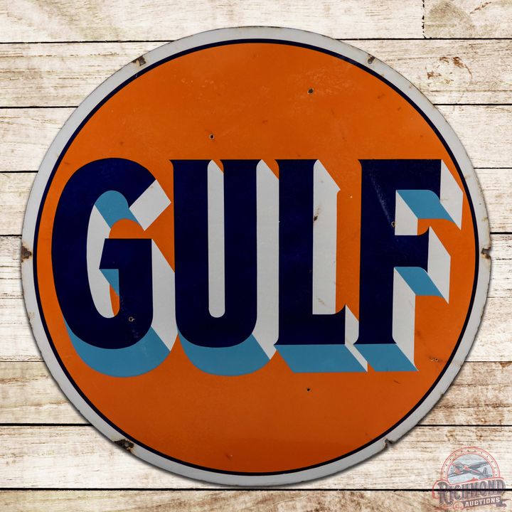 Gulf Gasoline 42" Double Sided Porcelain Service Station Sign